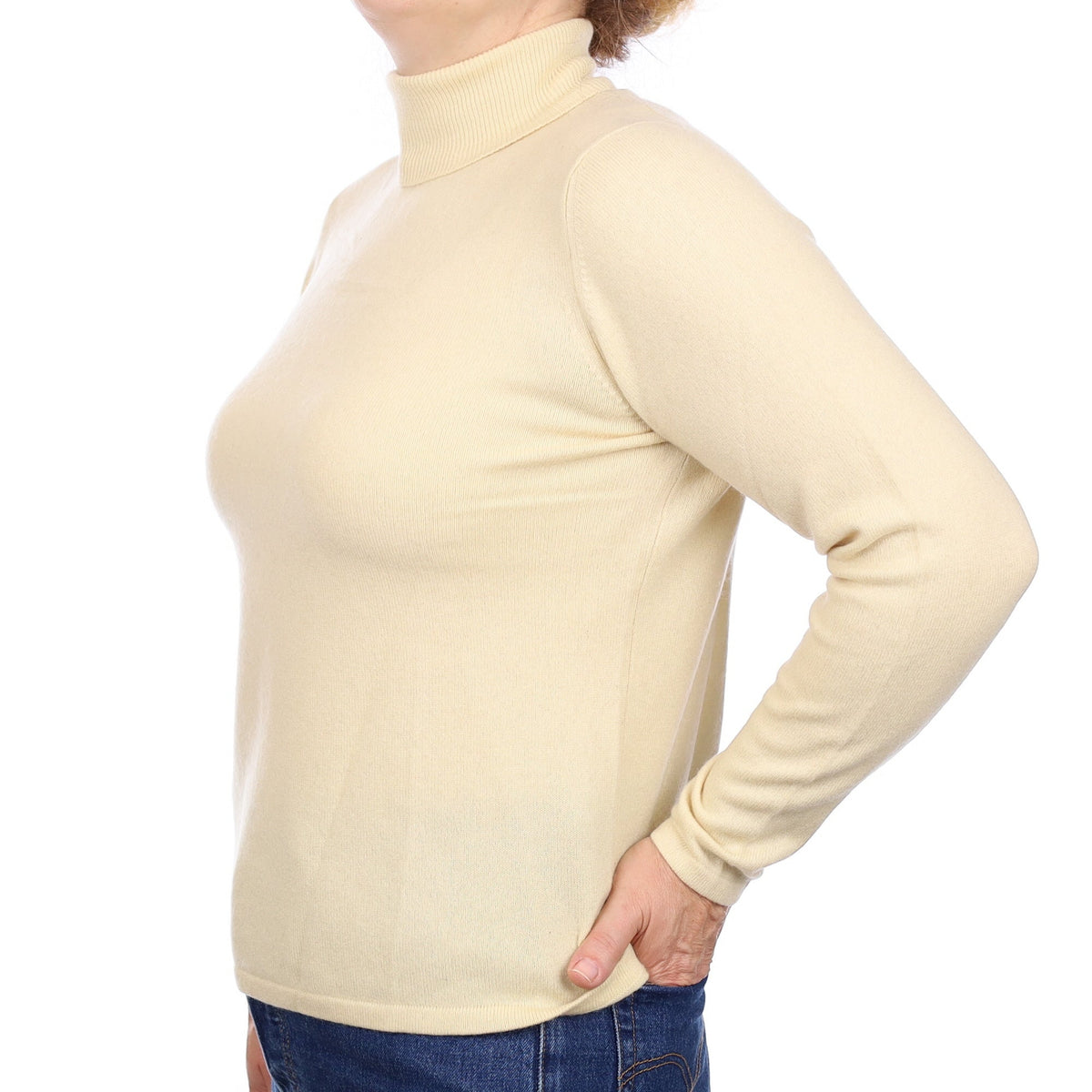Buttermilk Yellow Cashmere Polo Neck Jumper Medium