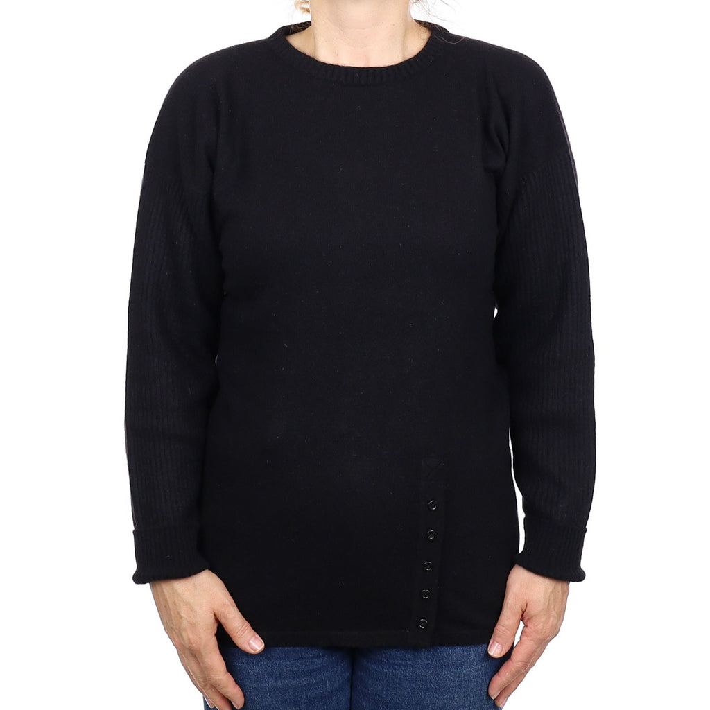 Scottish Black Longline Cashmere Crew Neck Jumper Medium