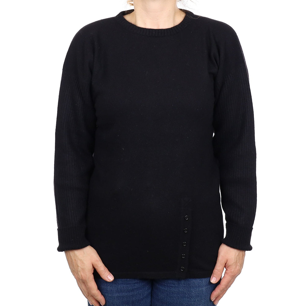Scottish Black Longline Cashmere Crew Neck Jumper Medium