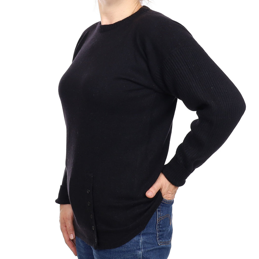 Scottish Black Longline Cashmere Crew Neck Jumper Medium