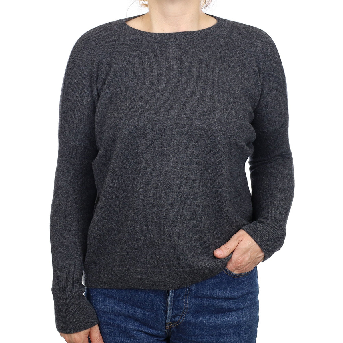 Charcoal Grey Cashmere Crew Neck Jumper Medium