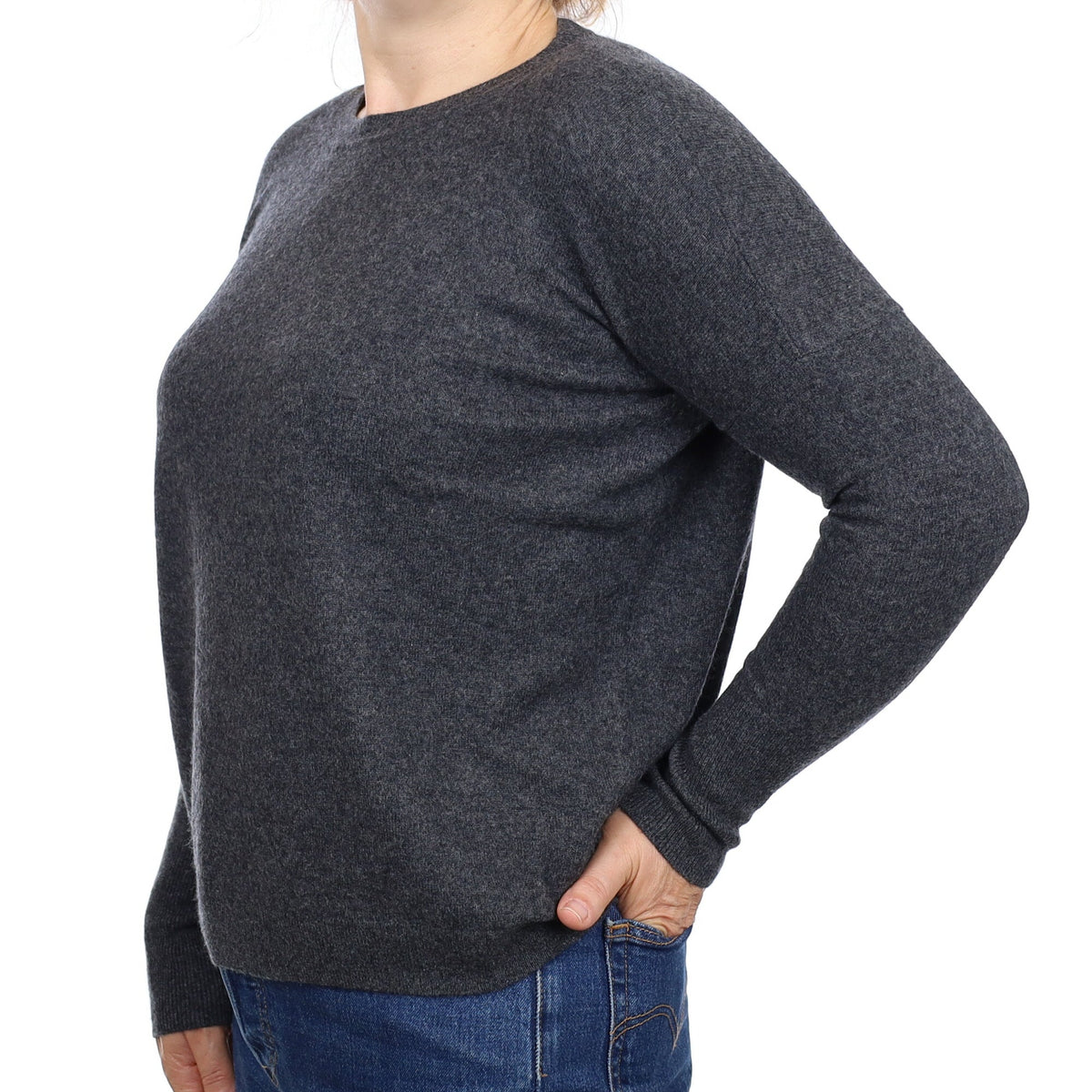 Charcoal Grey Cashmere Crew Neck Jumper Medium