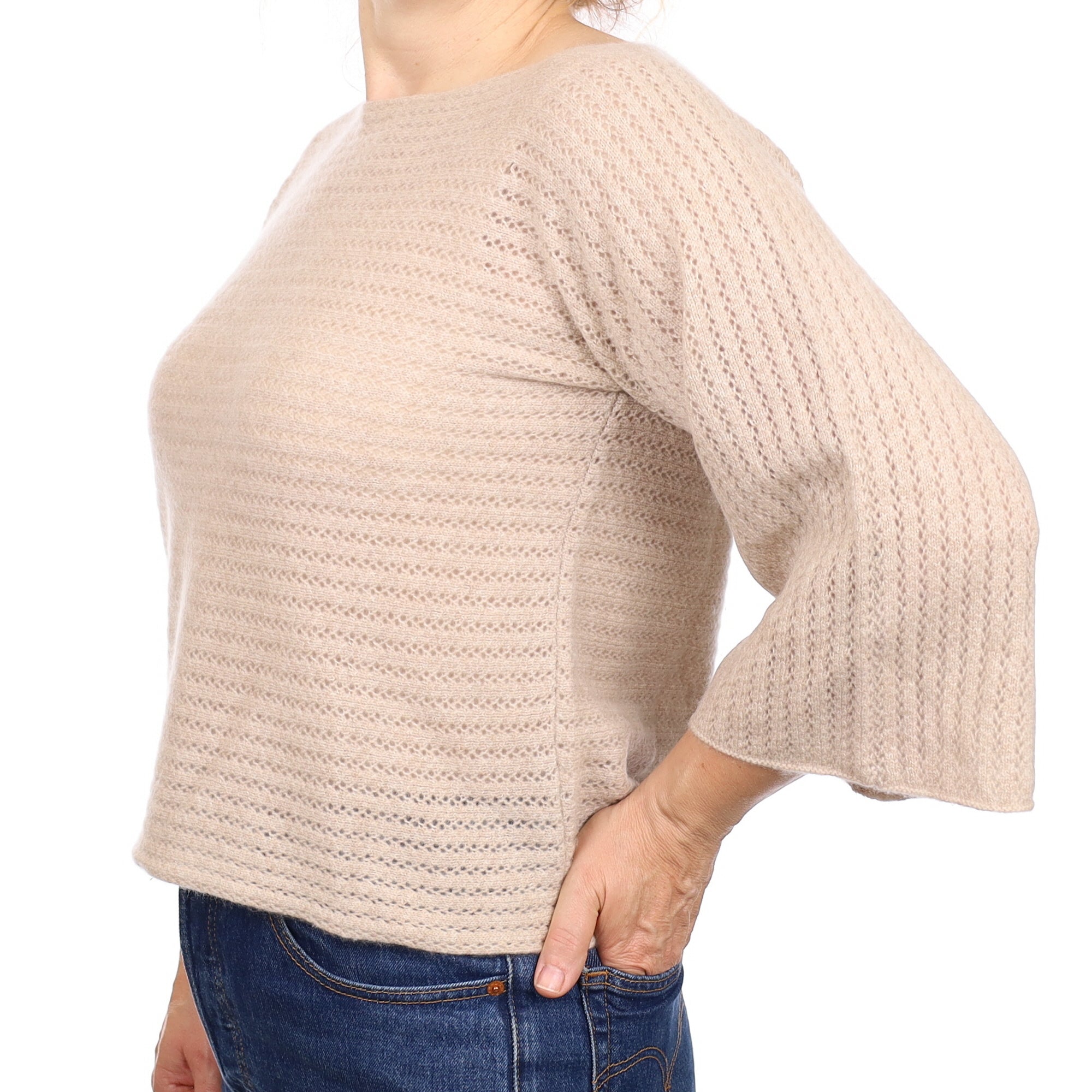 Fawn Lace Knit Batwing Cashmere Crew Neck Jumper Medium