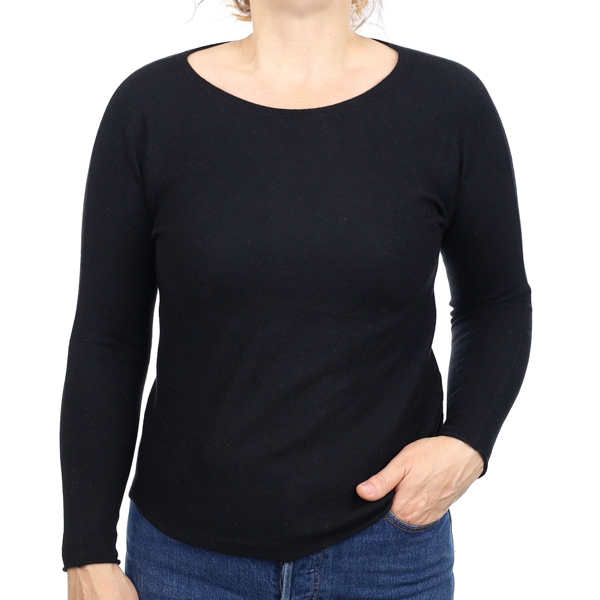 Black Batwing Cashmere  Crew Neck Jumper Medium