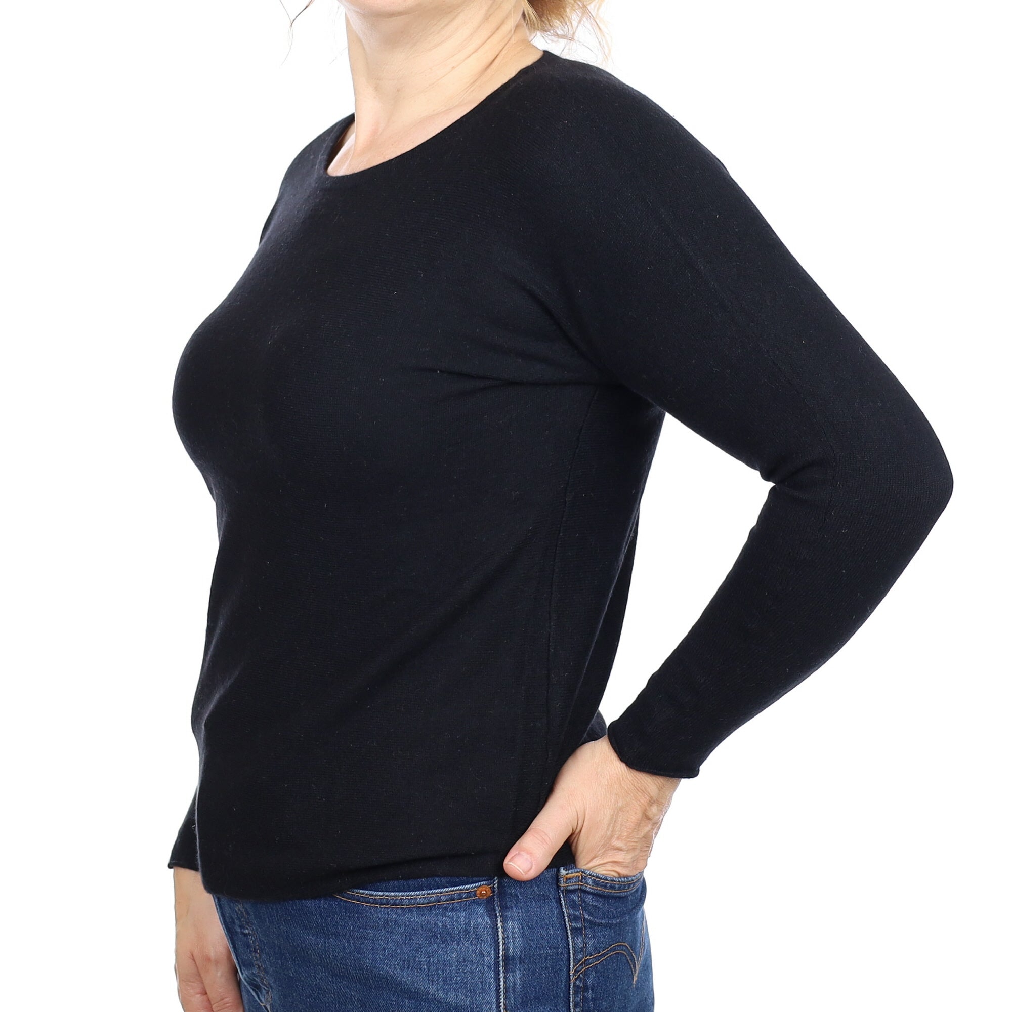 Black Batwing Cashmere  Crew Neck Jumper Medium