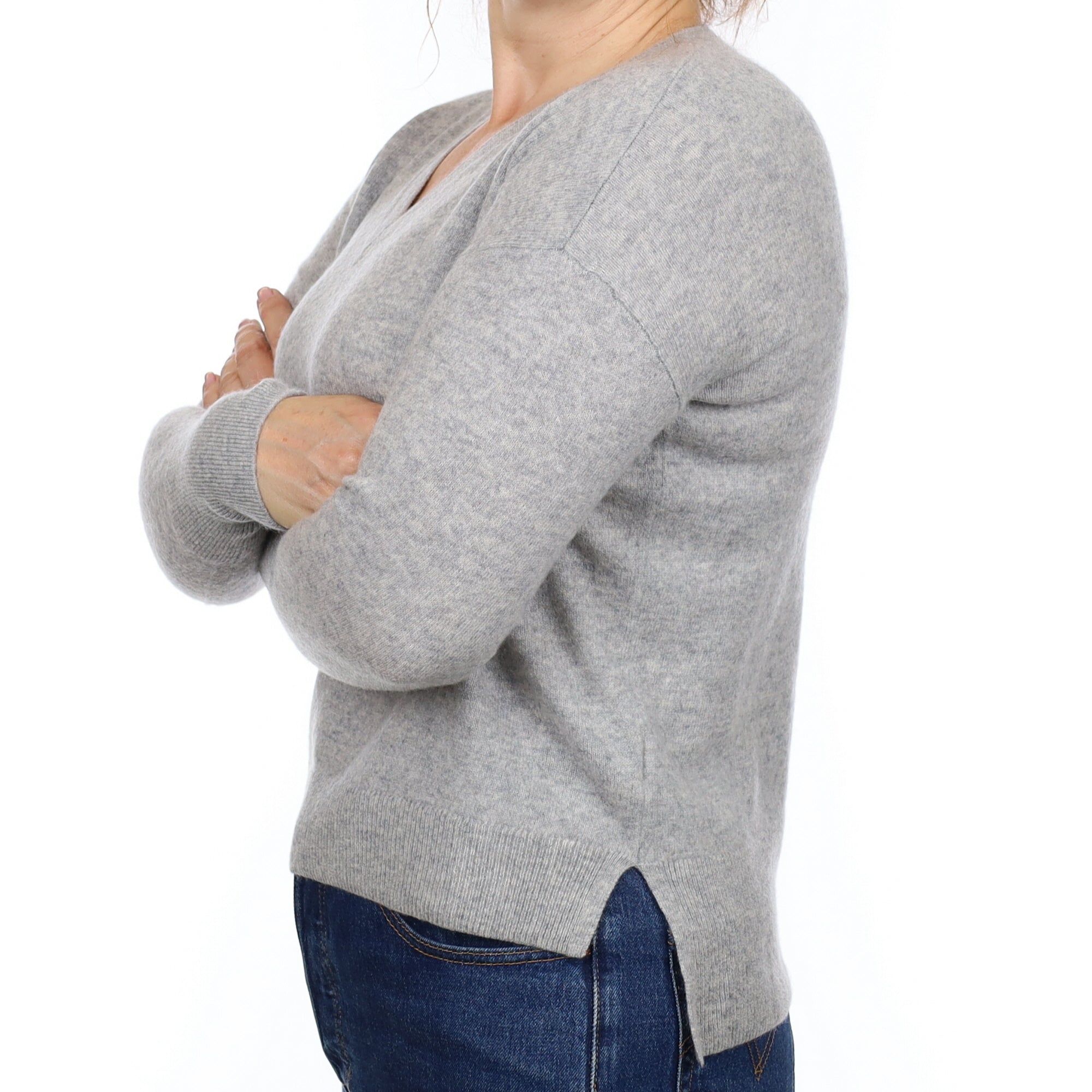 Smoke Grey Cashmere V Neck Jumper Medium