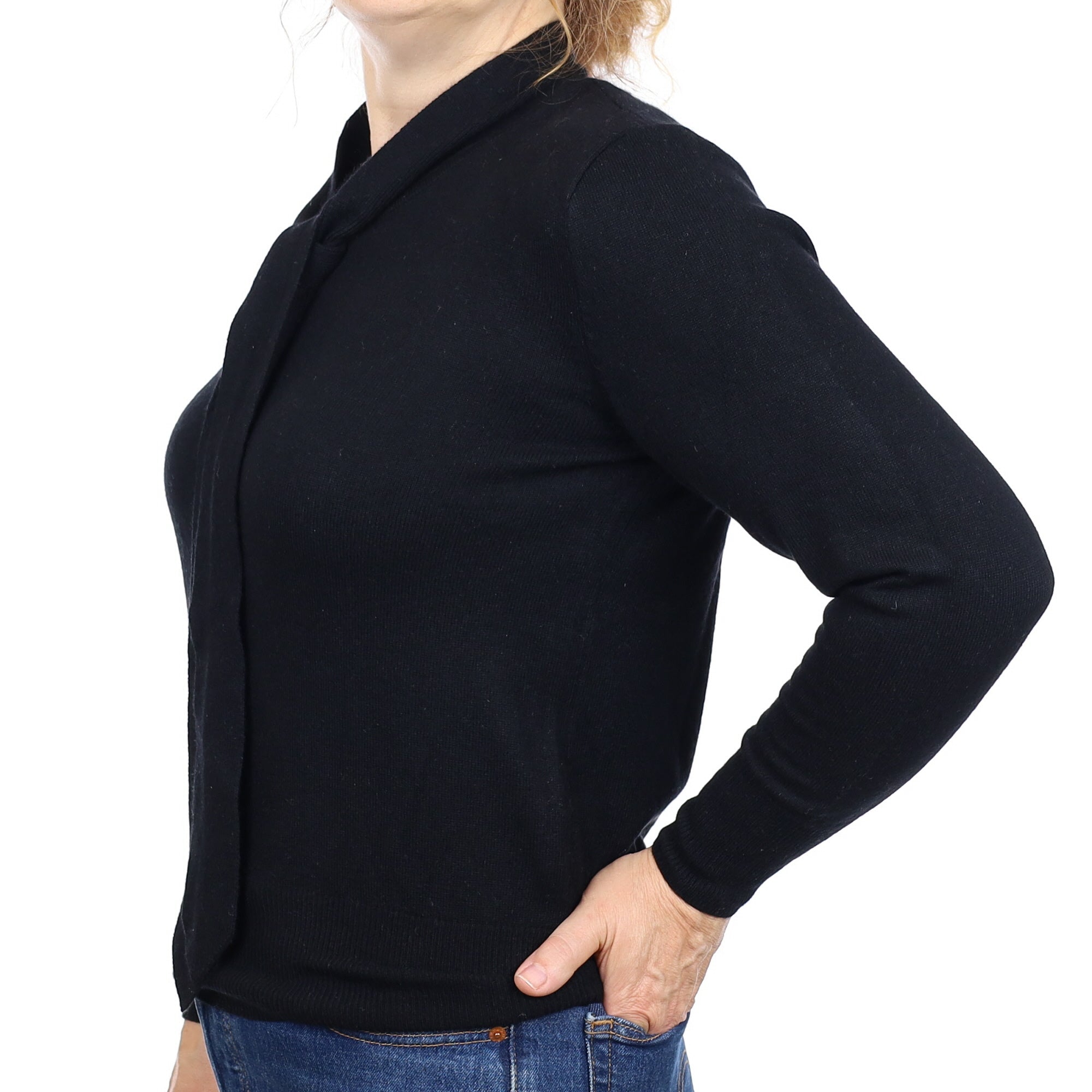 Black Cashmere Tie Neck Jumper Medium
