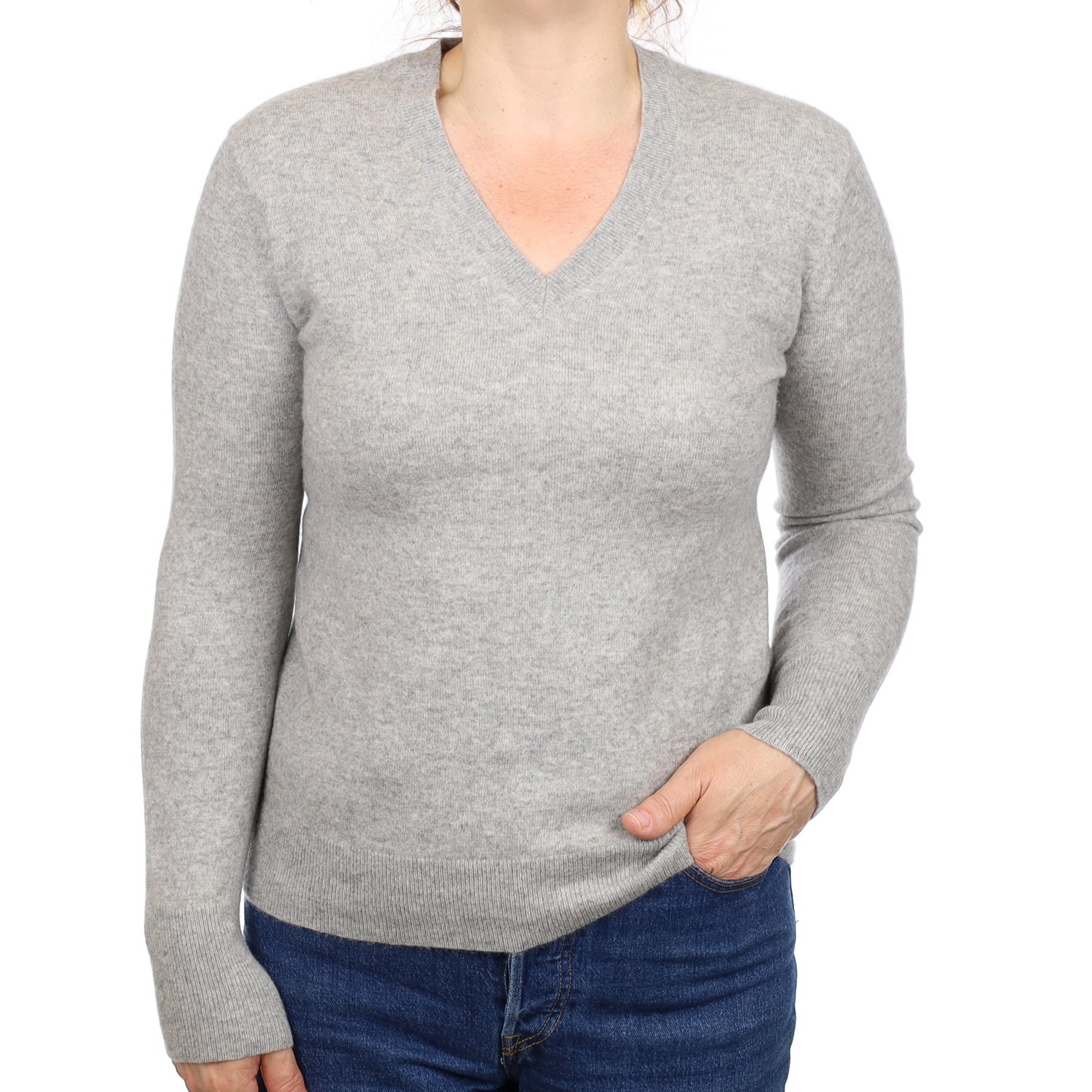 Smoke Grey Cashmere V Neck Jumper Medium