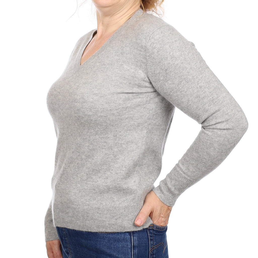 Smoke Grey Cashmere V Neck Jumper Medium
