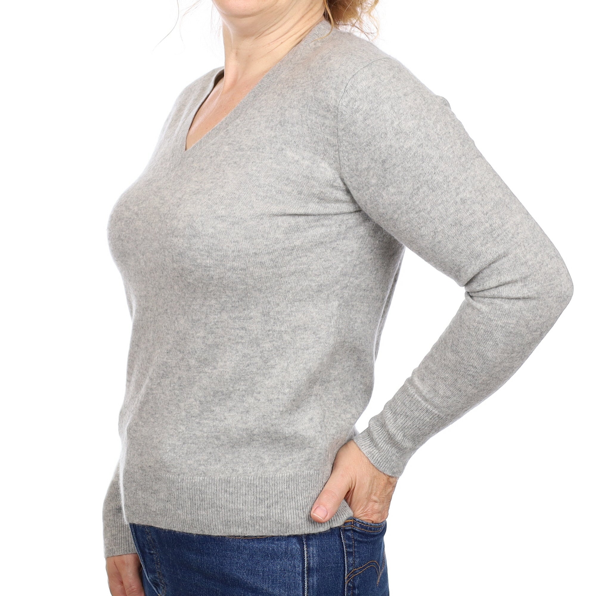 Smoke Grey Cashmere V Neck Jumper Medium