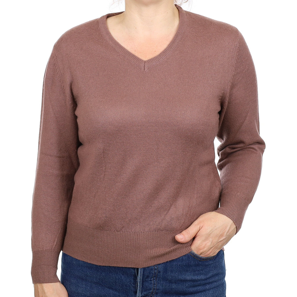 Puce Brown Cashmere V Neck Jumper Medium