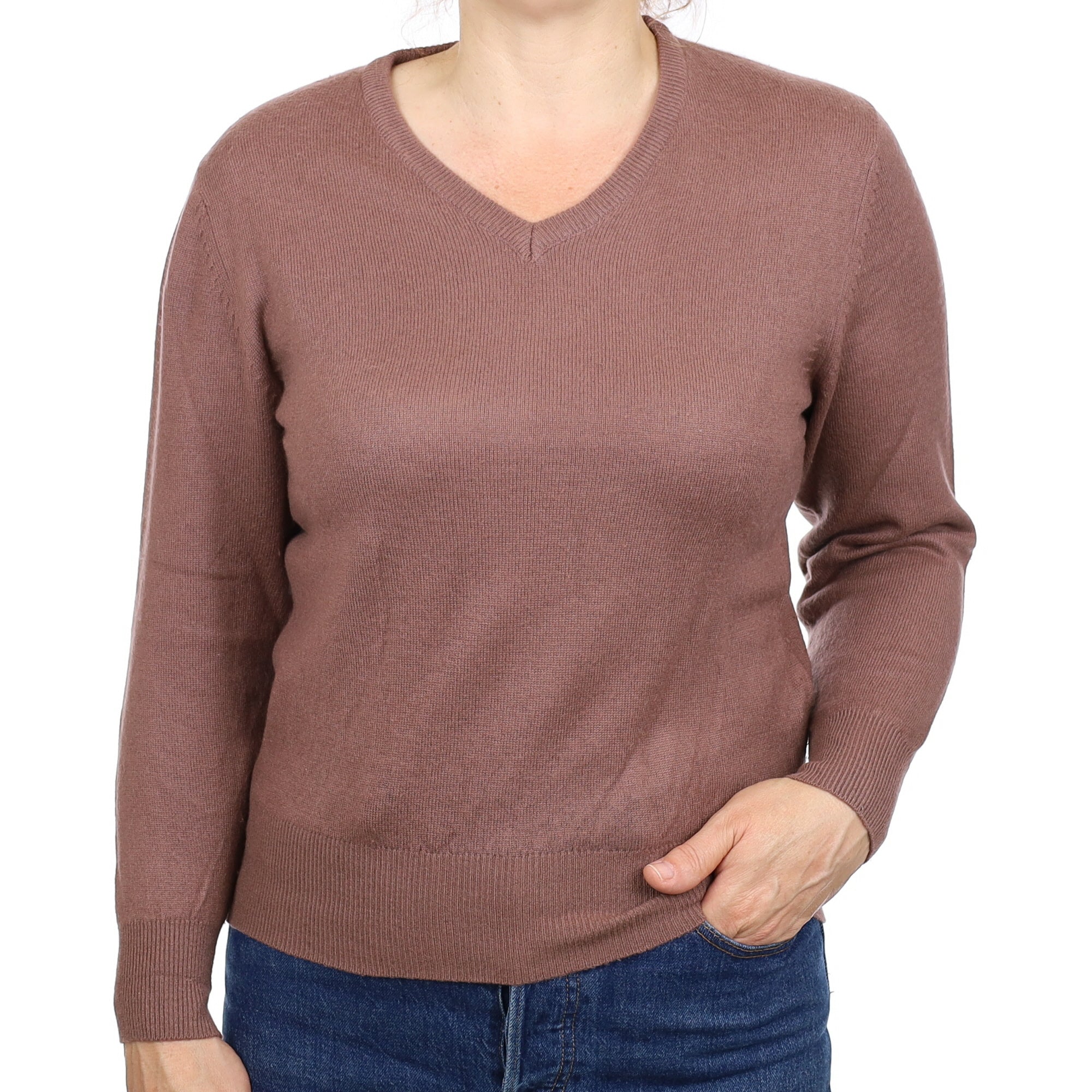 Puce Brown Cashmere V Neck Jumper Medium