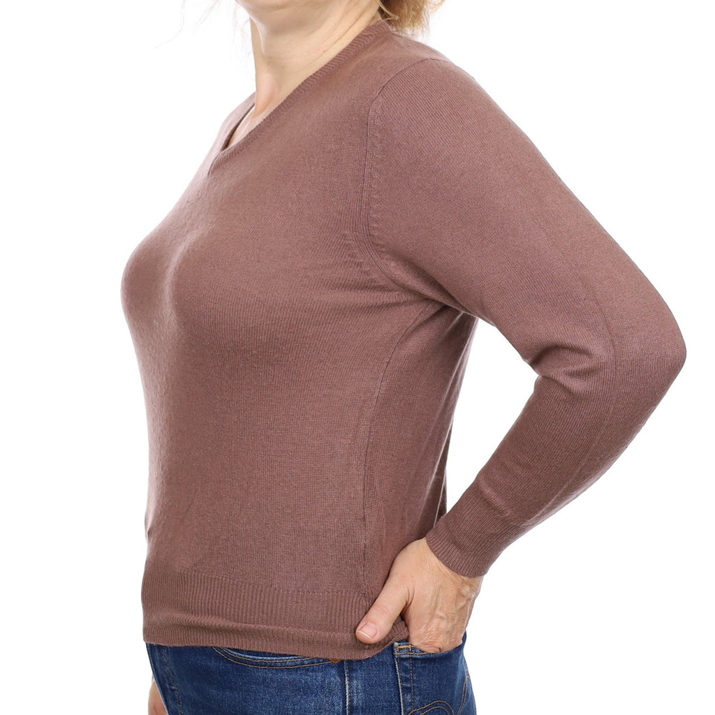 Puce Brown Cashmere V Neck Jumper Medium