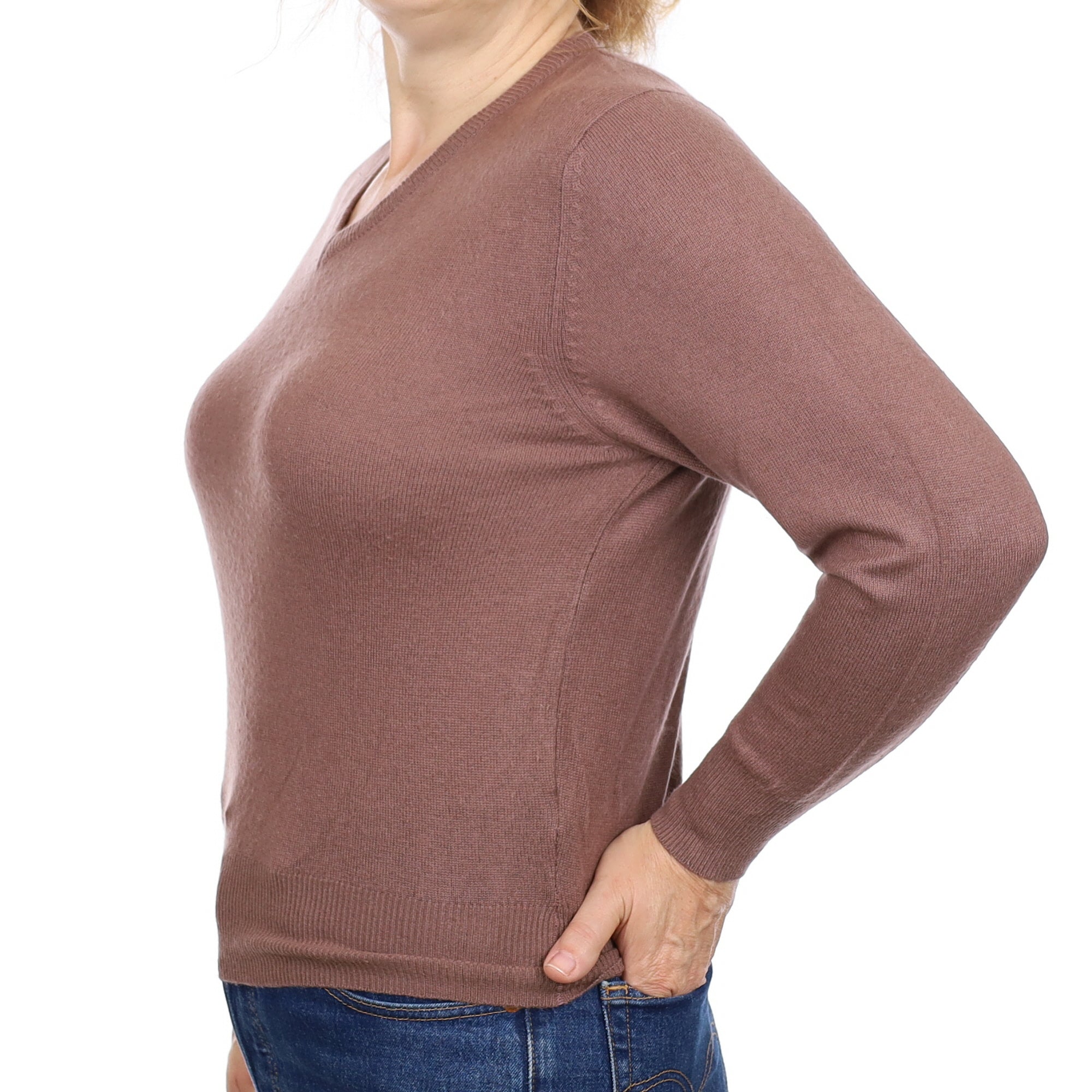 Puce Brown Cashmere V Neck Jumper Medium