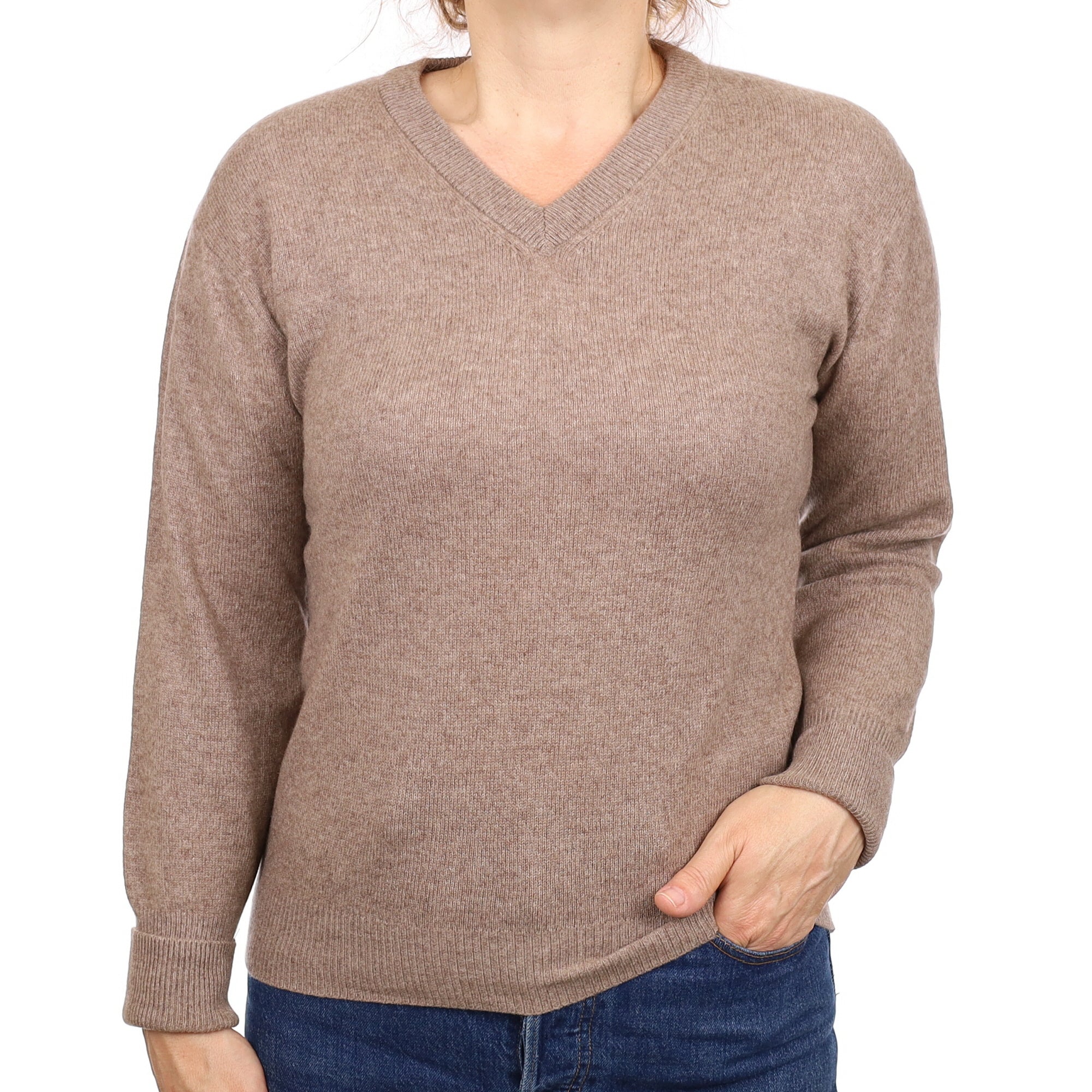 Mocha Brown Cashmere V Neck Jumper Medium