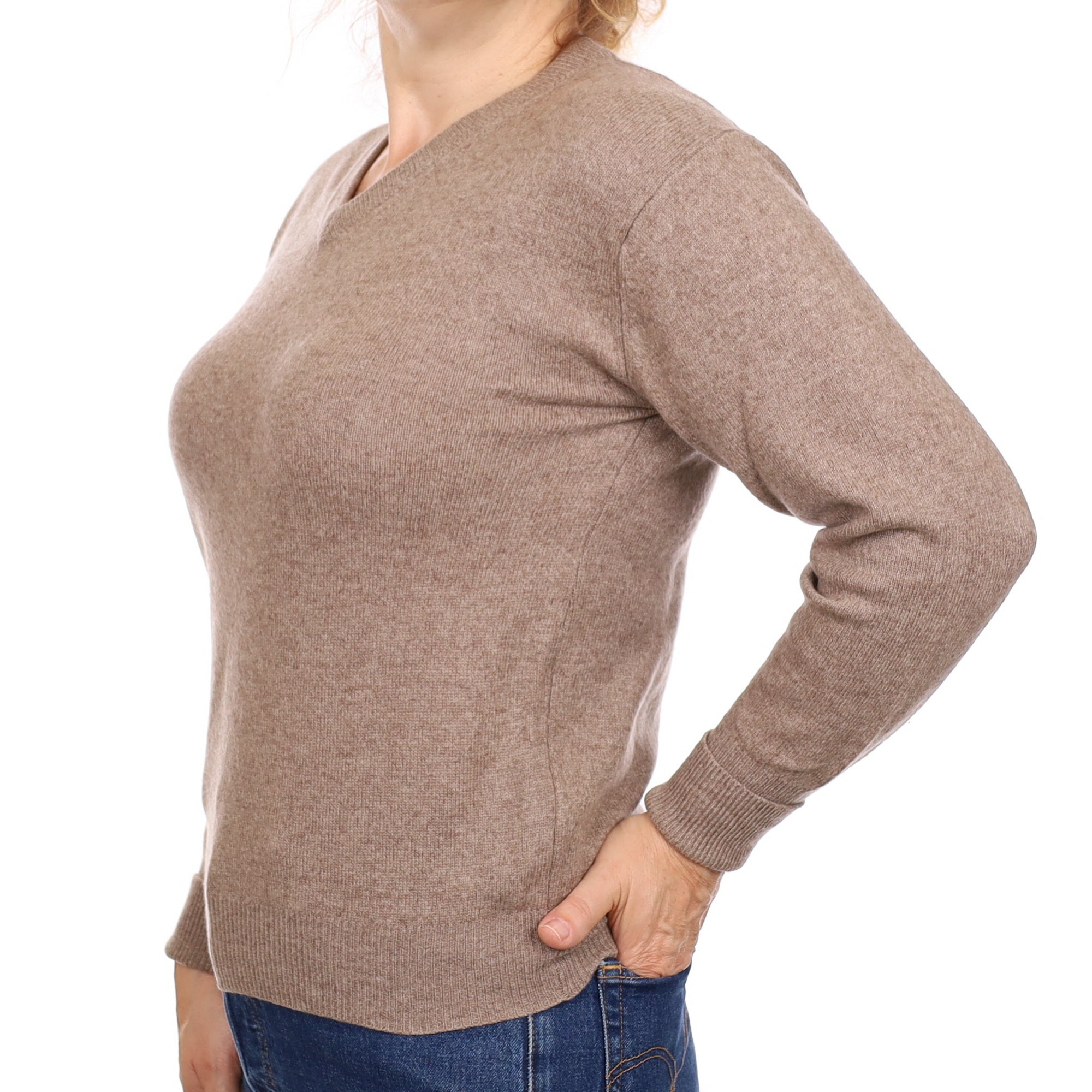 Mocha Brown Cashmere V Neck Jumper Medium