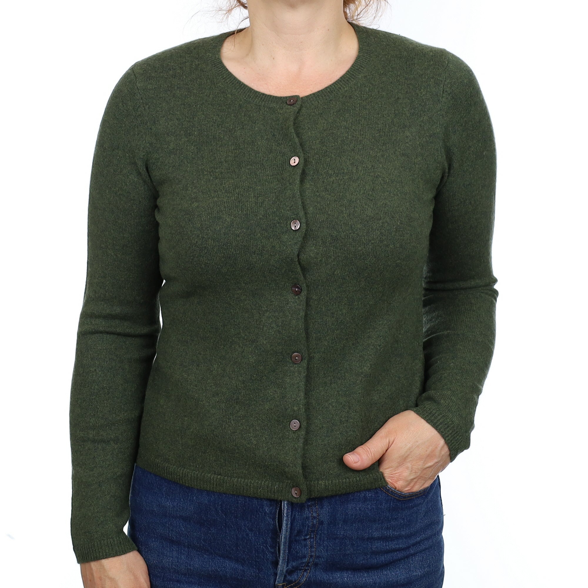 Moss Green Cashmere Crew Neck Cardigan Medium