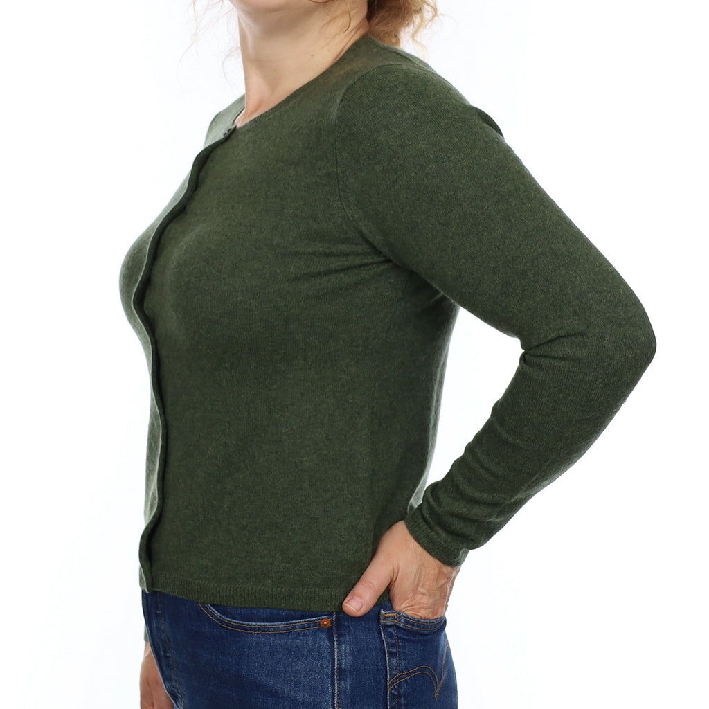 Moss Green Cashmere Crew Neck Cardigan Medium