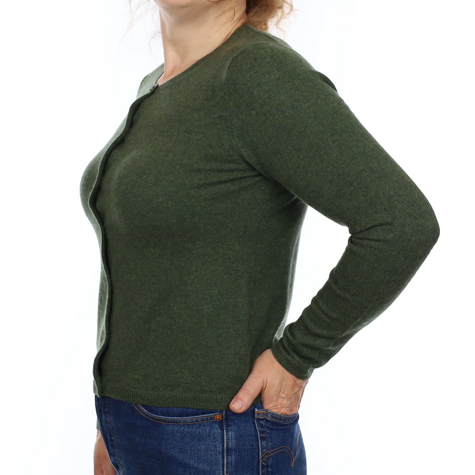 Moss Green Cashmere Crew Neck Cardigan Medium