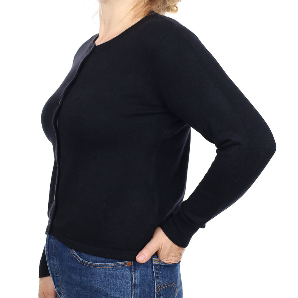 Black Cashmere Crew Neck Cardigan Medium