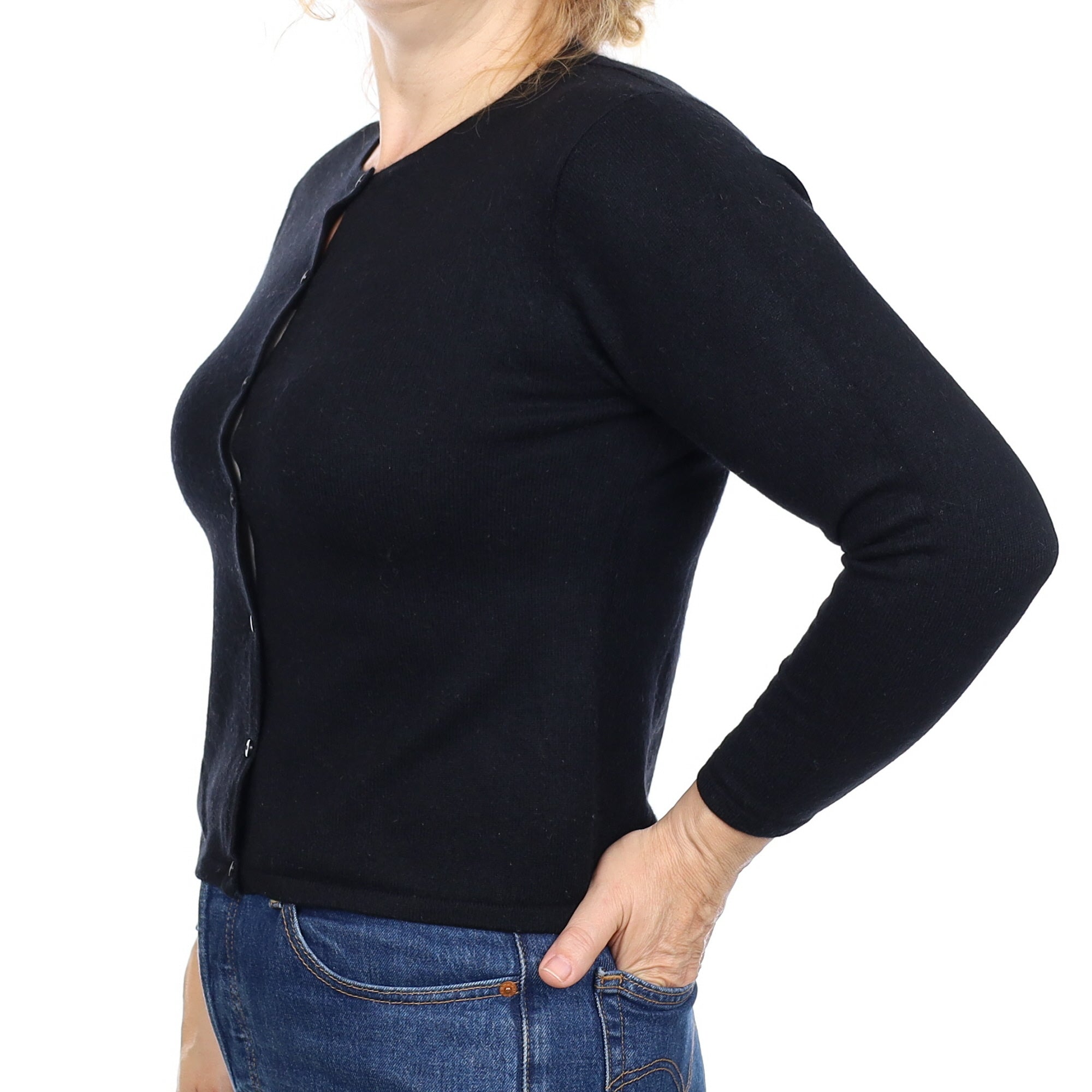 Black Cashmere Crew Neck Cardigan Medium