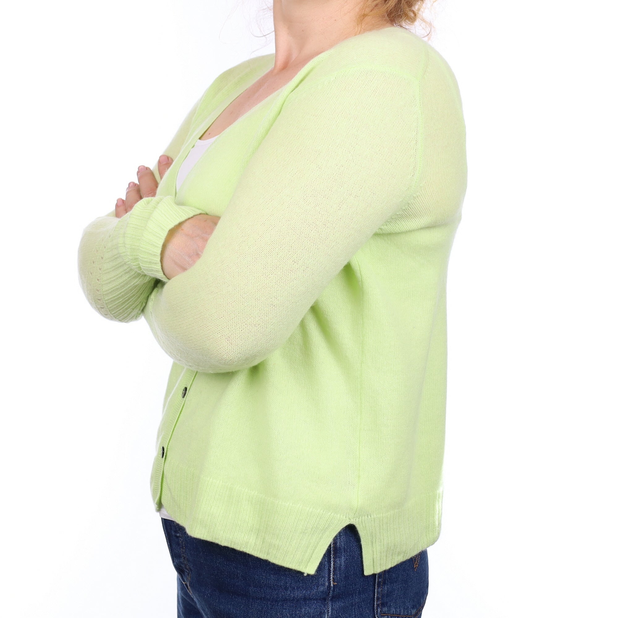 Acid Green Cashmere V Neck Cardigan Medium