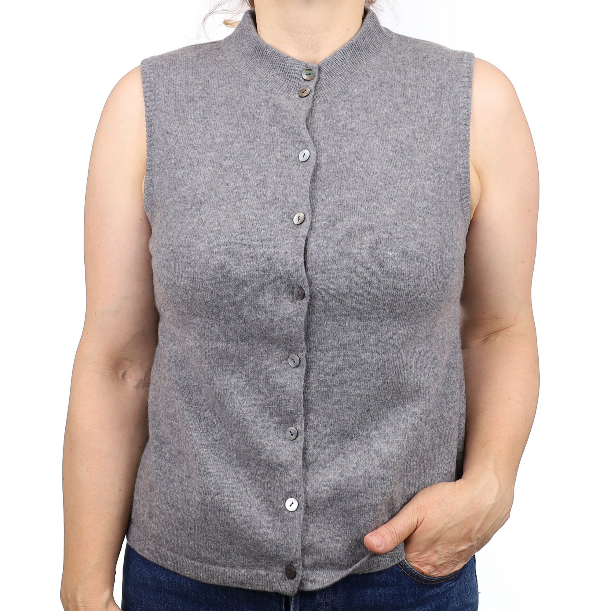 Ash Grey Cashmere Turtleneck Waistcoat Medium