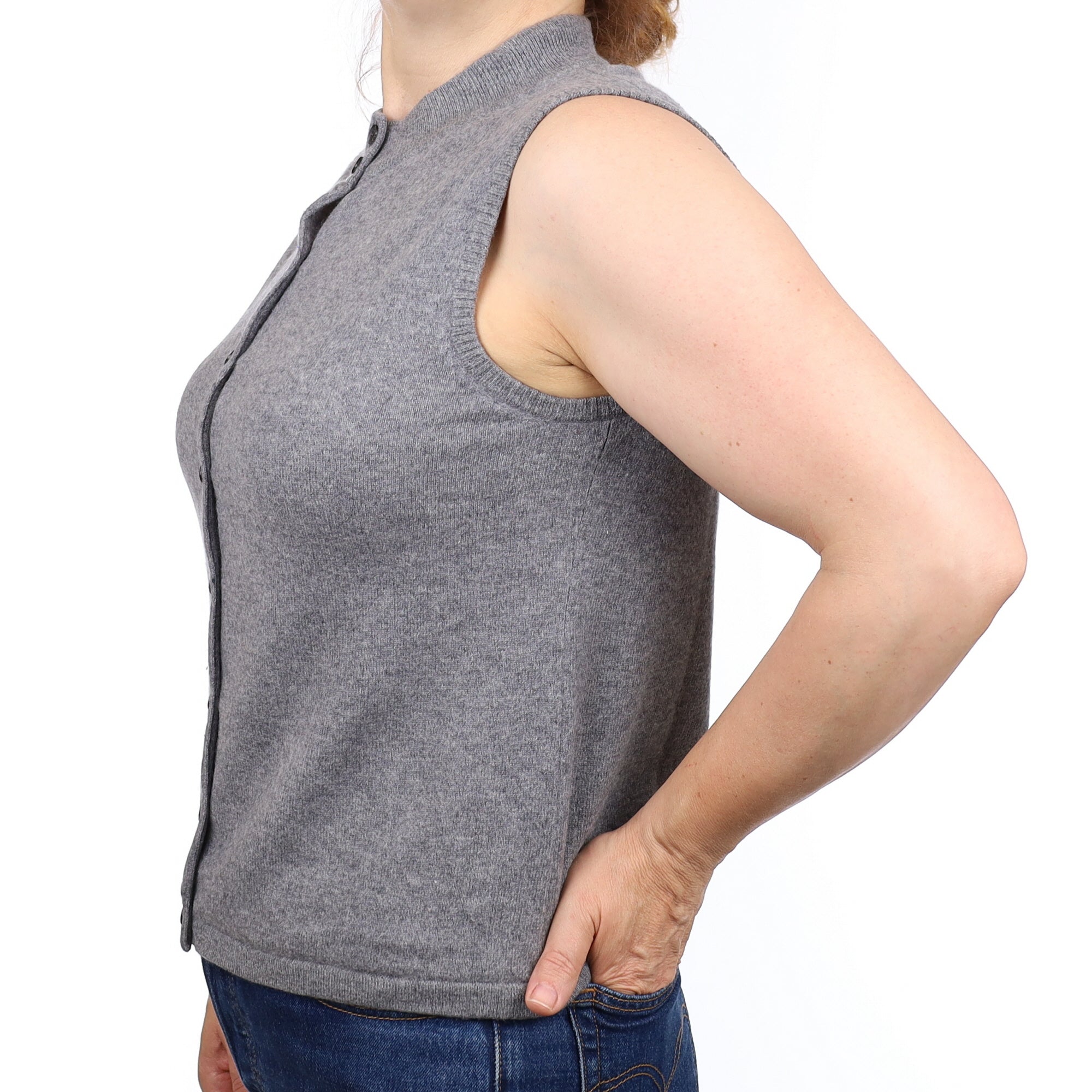 Ash Grey Cashmere Turtleneck Waistcoat Medium