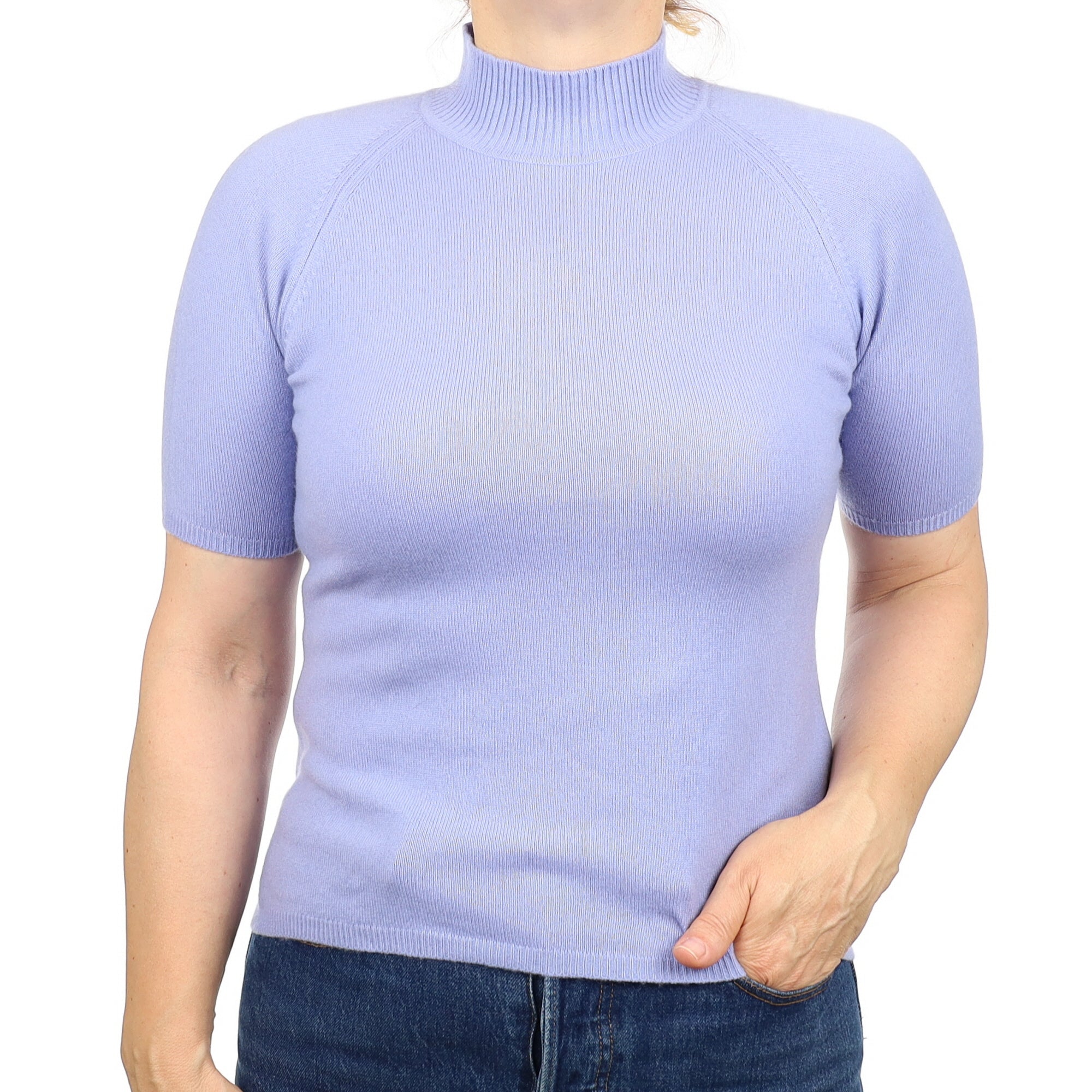 Hazy Blue Cashmere Short Sleeved Turtleneck Jumper Medium