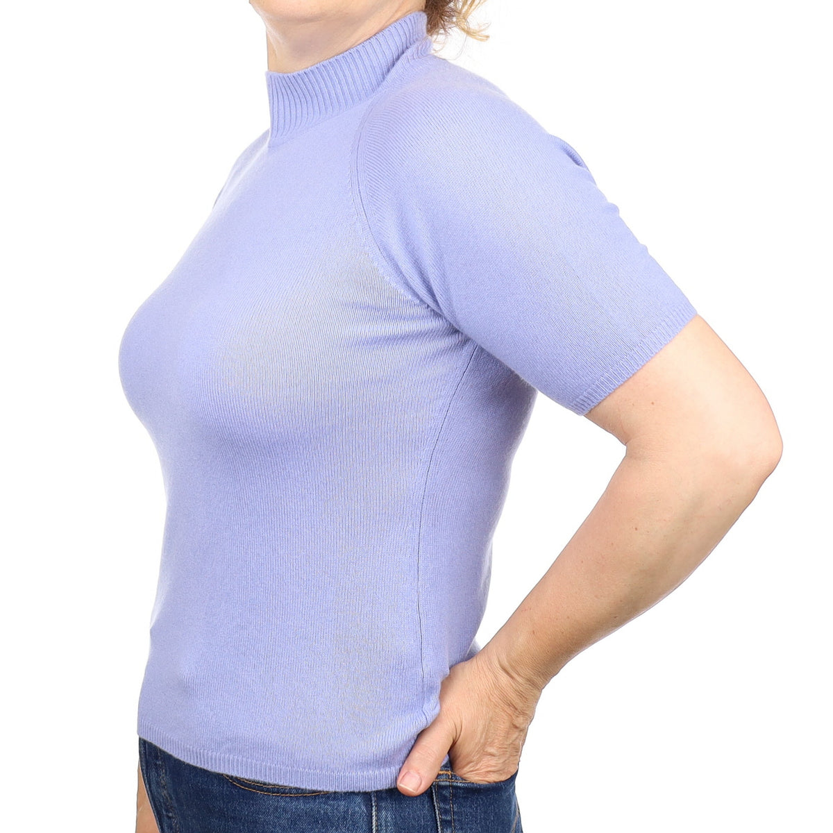 Hazy Blue Cashmere Short Sleeved Turtleneck Jumper Medium