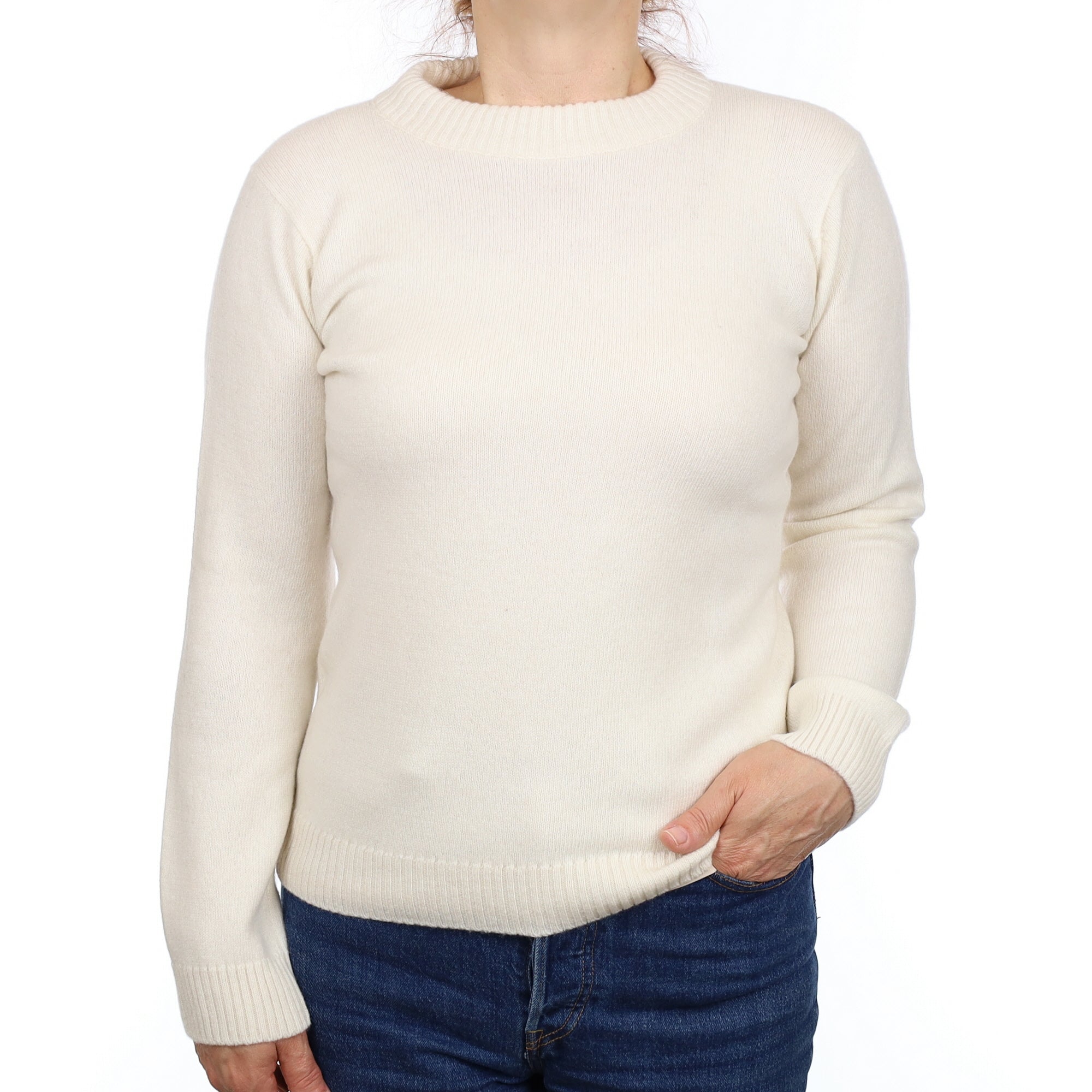 Brand New Scottish Ivory Cashmere Crew Neck Jumper Medium