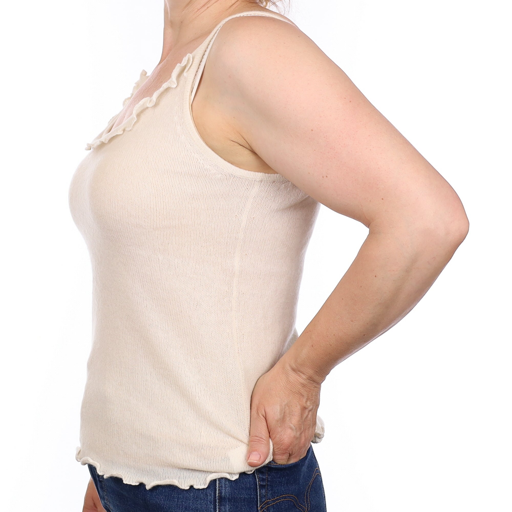Ivory Ruffle Edge Cashmere Vest Medium