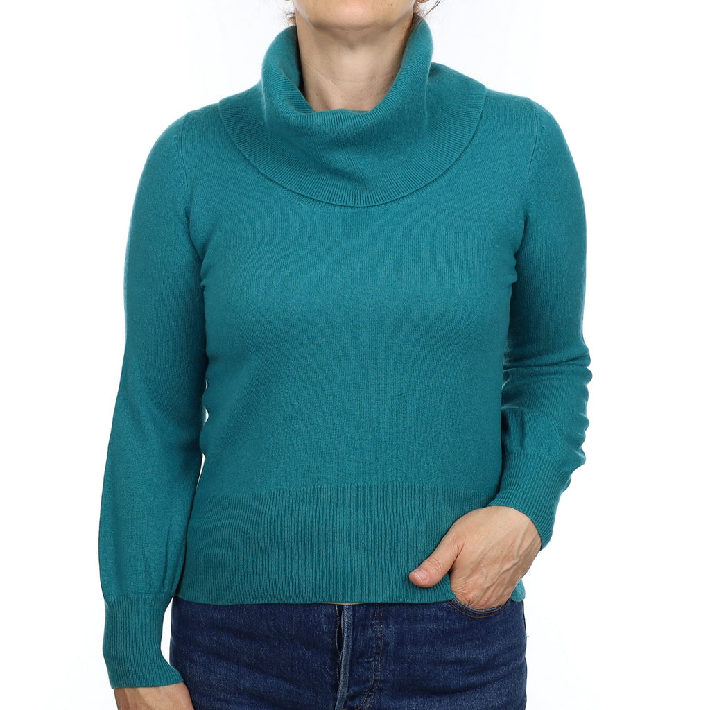 Sea Green Cashmere Cowl Neck Jumper Medium