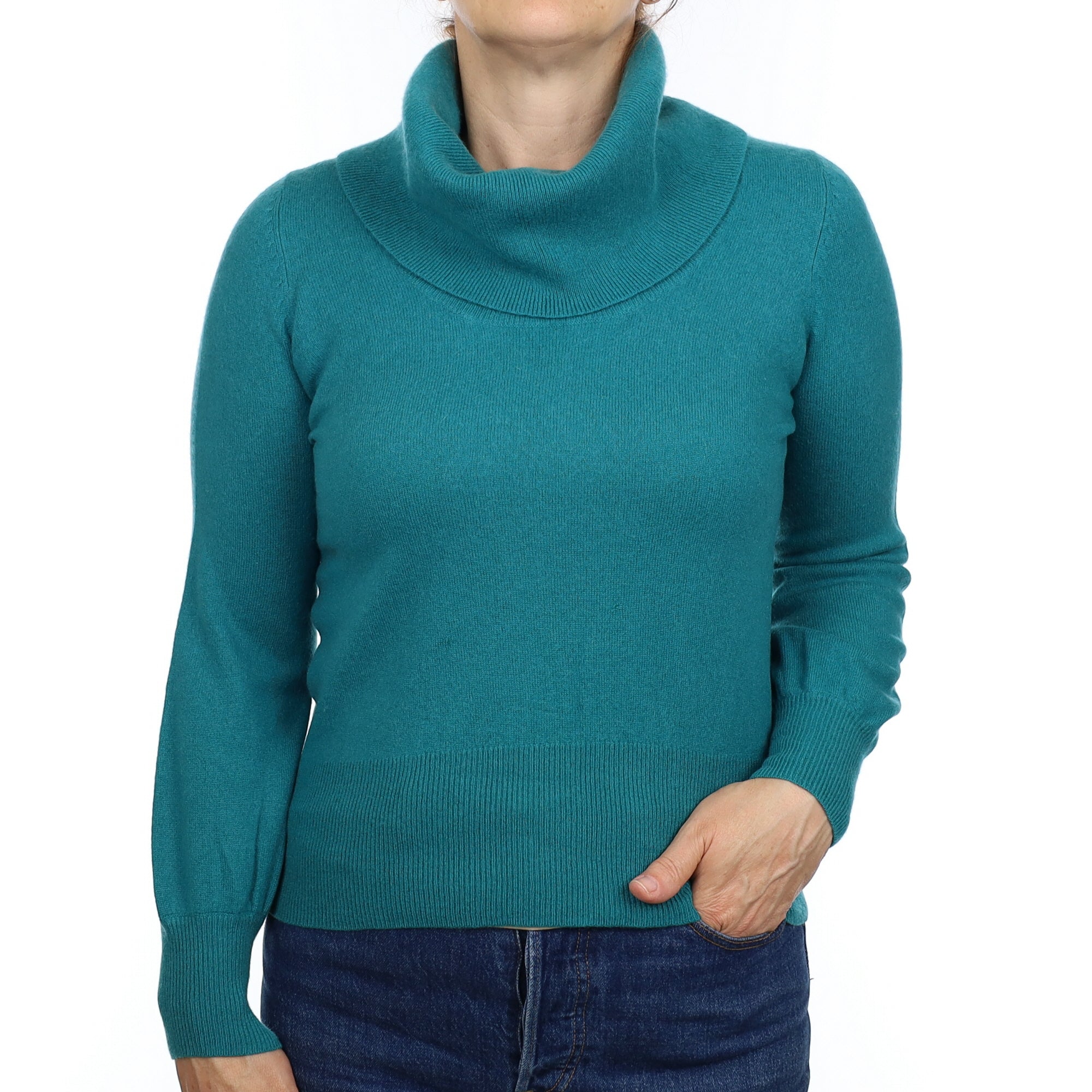 Sea Green Cashmere Cowl Neck Jumper Medium