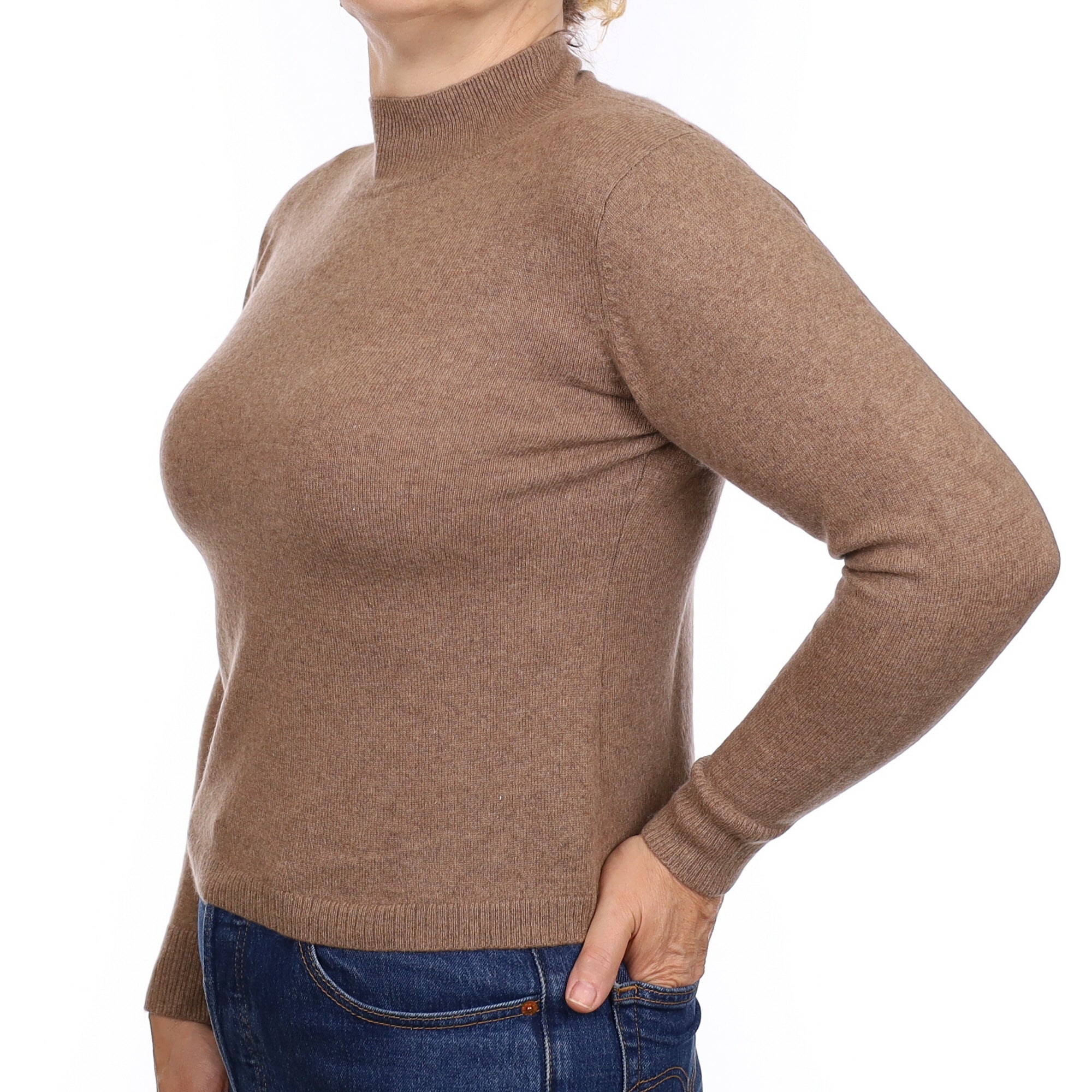 Toffee Brown Cashmere Turtleneck Jumper Medium