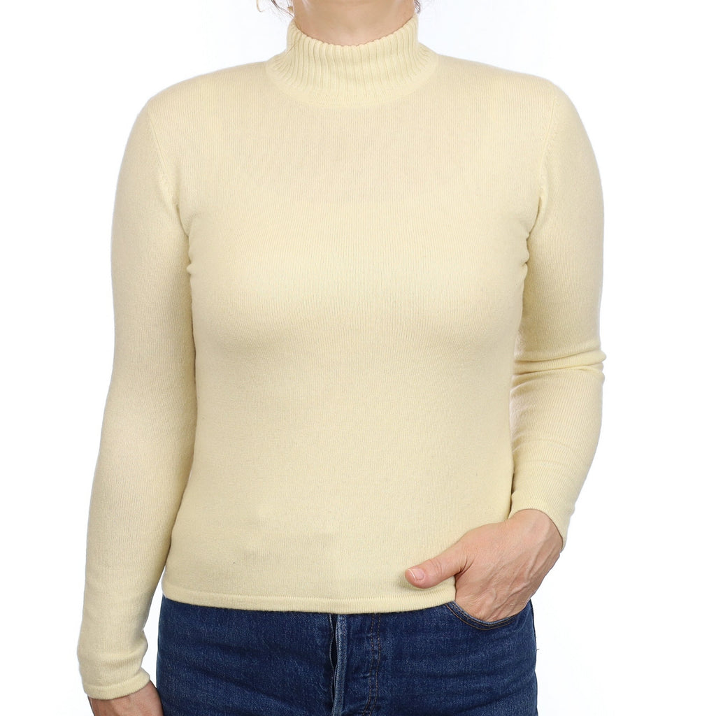Primrose Yellow Cashmere Turtleneck Jumper Medium