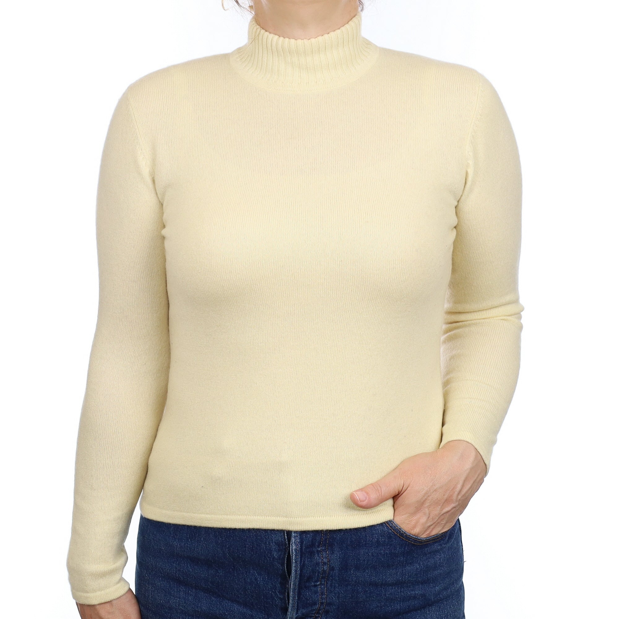 Primrose Yellow Cashmere Turtleneck Jumper Medium