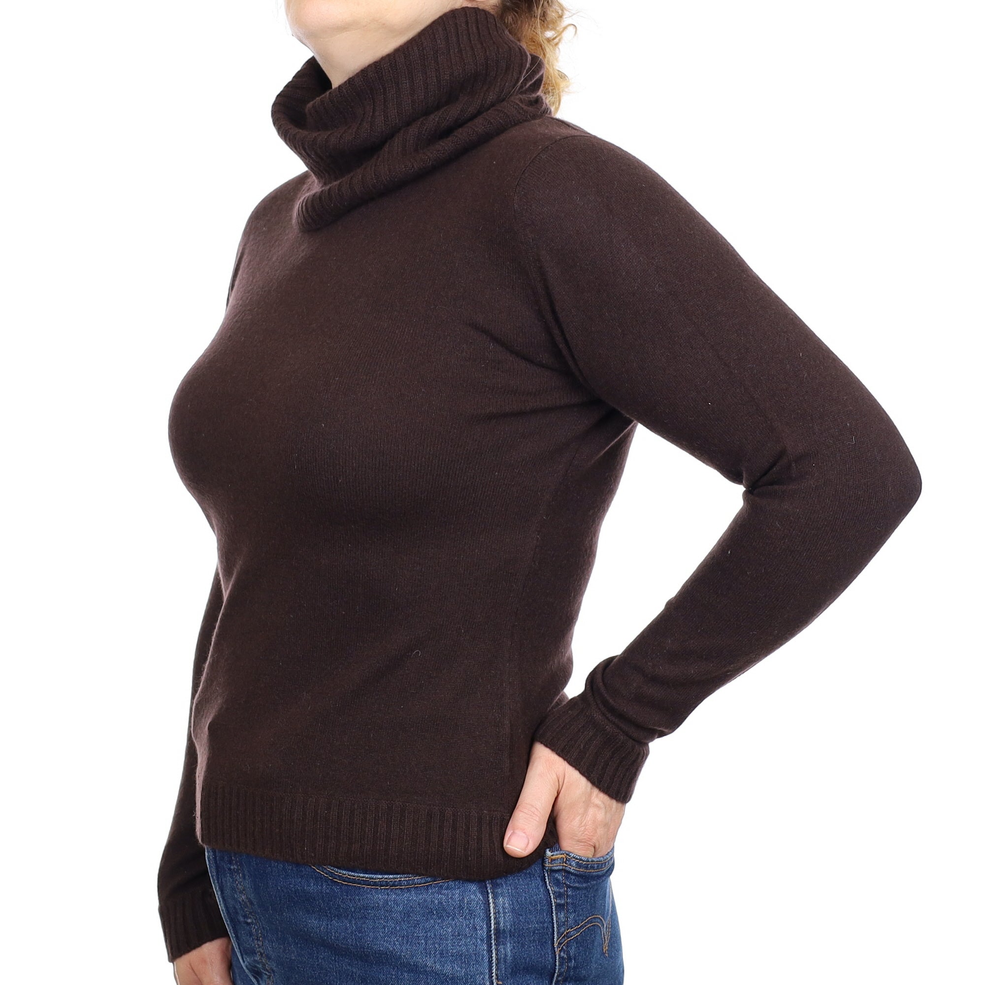 Dark Chocolate Brown Cashmere Polo Neck Jumper Medium