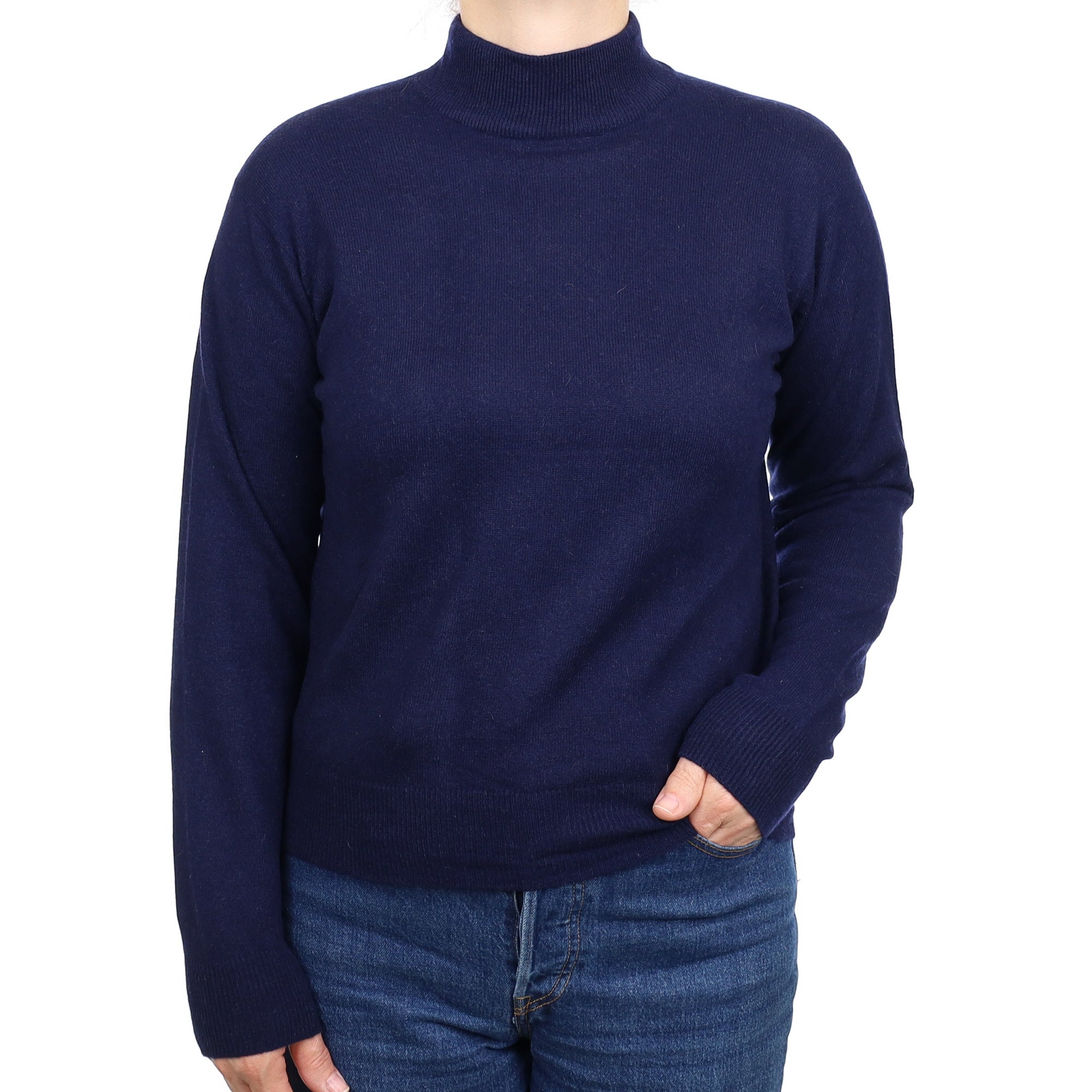 Navy Cashmere Turtleneck Jumper Medium