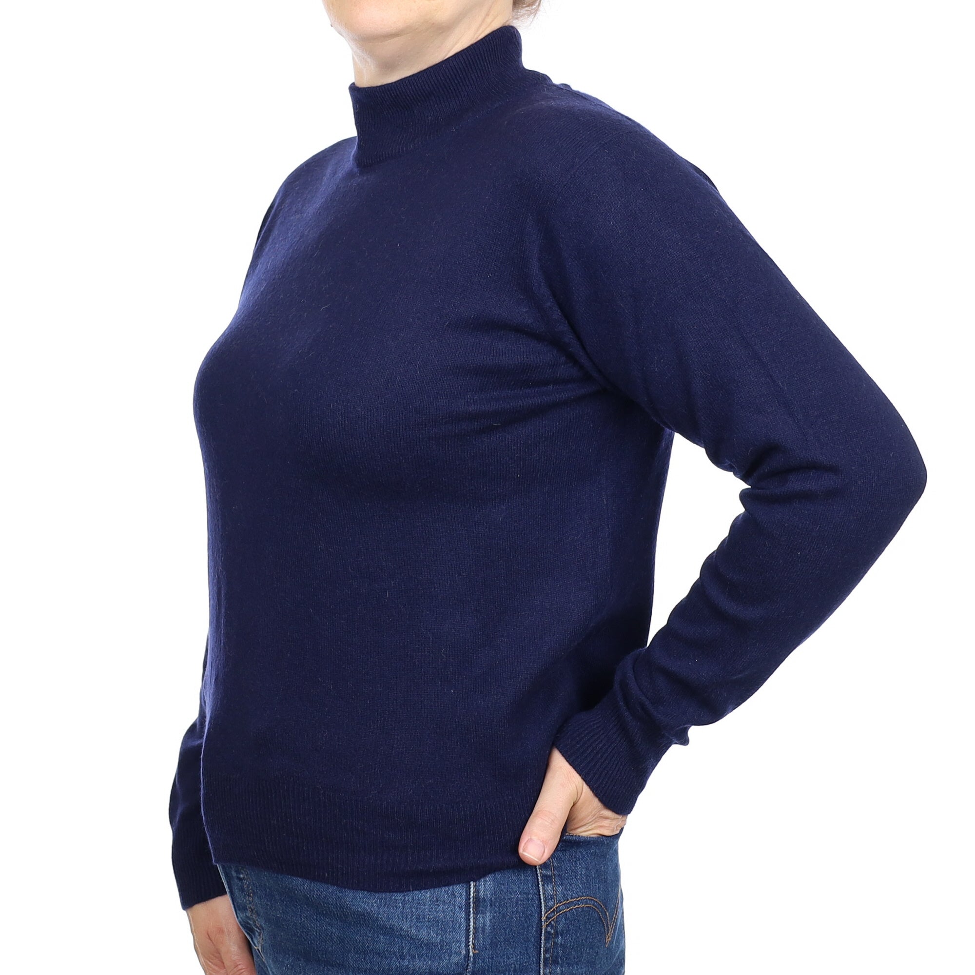 Navy Cashmere Turtleneck Jumper Medium