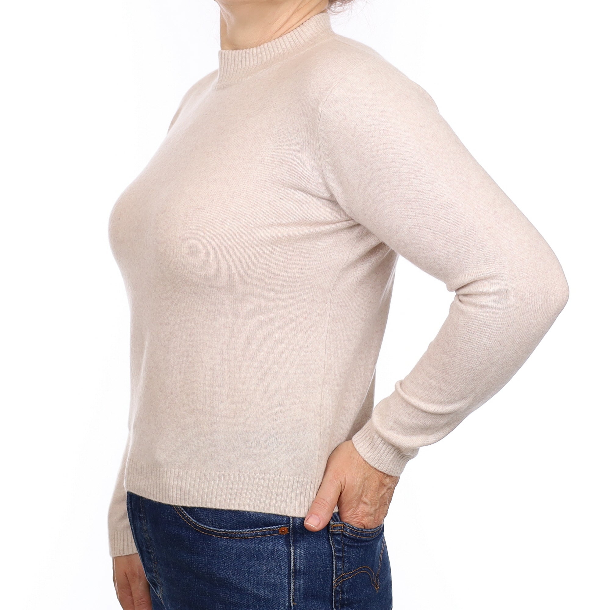 Oatmeal Beige Cashmere Turtleneck Jumper Medium