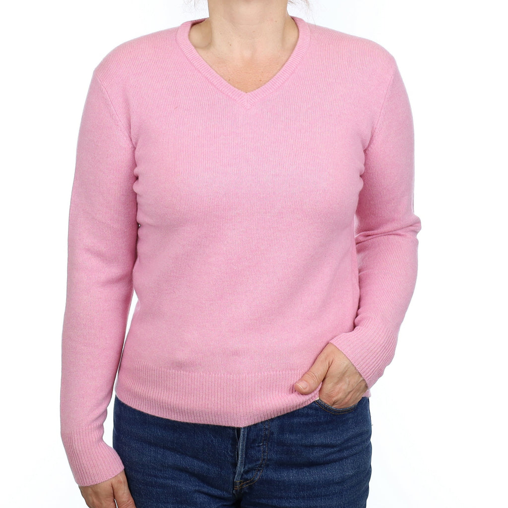 Brand New Scottish Carnation Pink Cashmere V Neck Jumper Medium