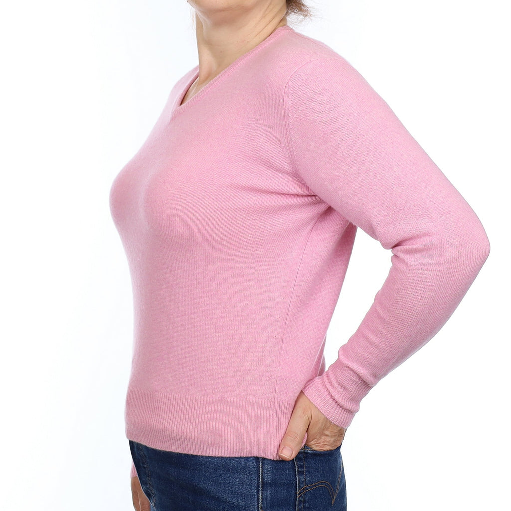 Brand New Scottish Carnation Pink Cashmere V Neck Jumper Medium