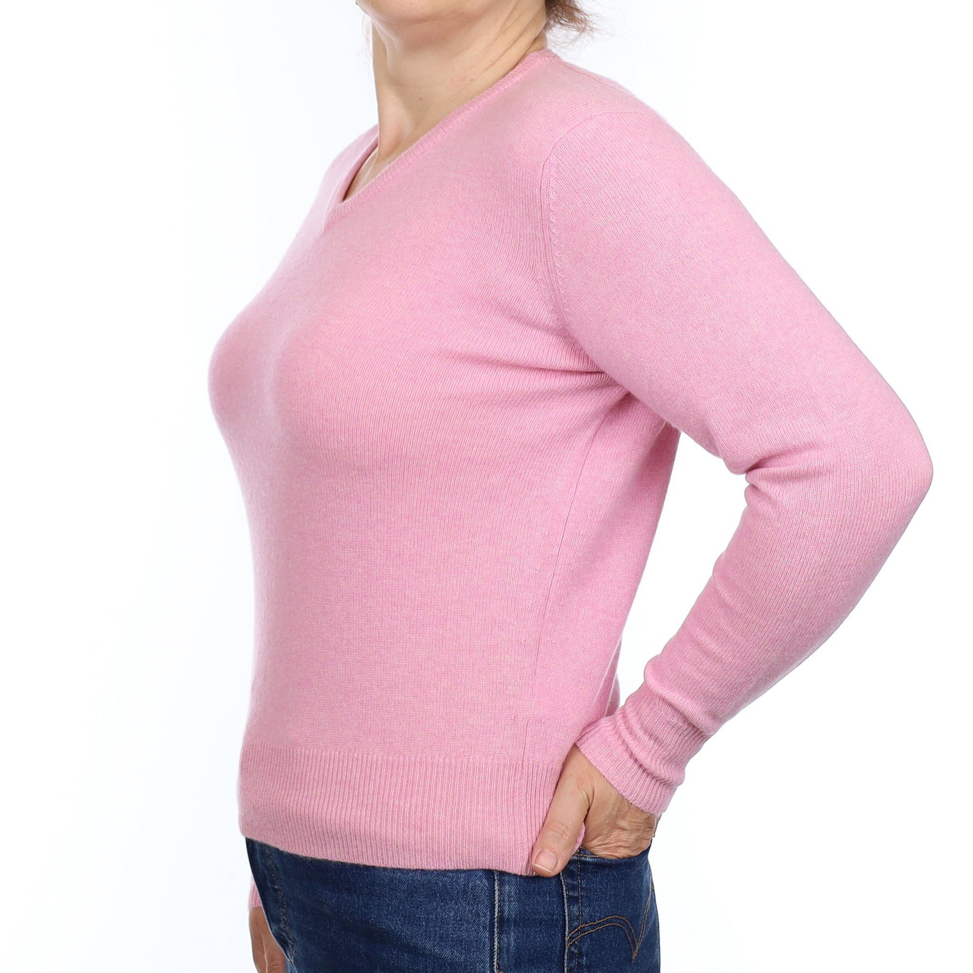 Brand New Scottish Carnation Pink Cashmere V Neck Jumper Medium