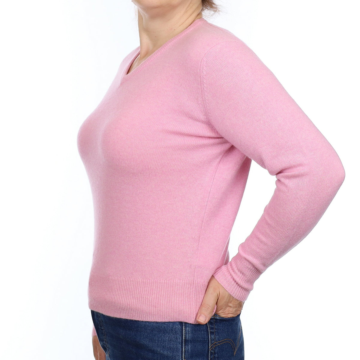 Brand New Scottish Carnation Pink Cashmere V Neck Jumper Medium