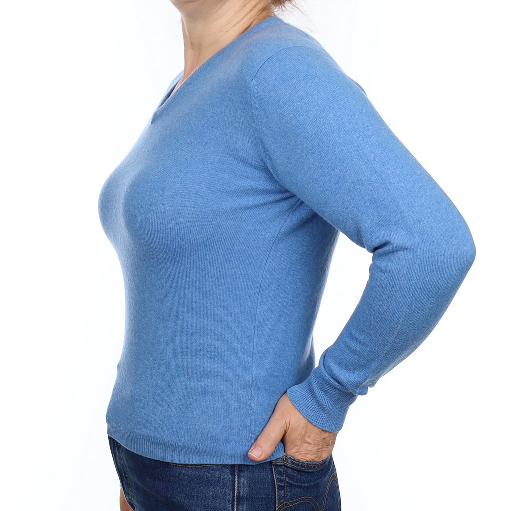 Mediterranean Blue Cashmere V Neck Jumper Medium
