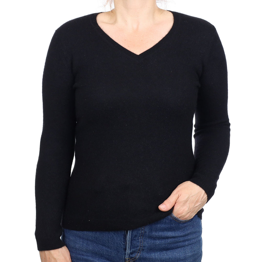 Black Cashmere V Neck Jumper Medium