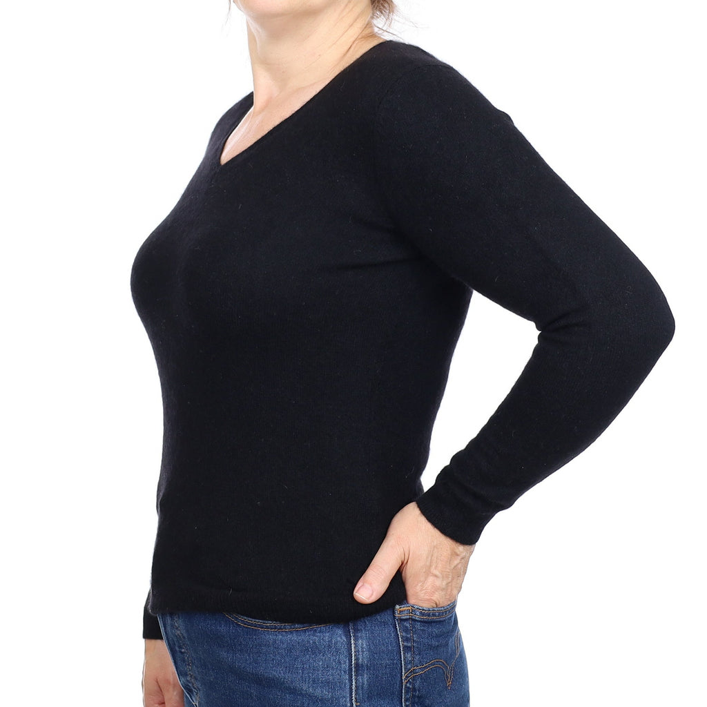 Black Cashmere V Neck Jumper Medium