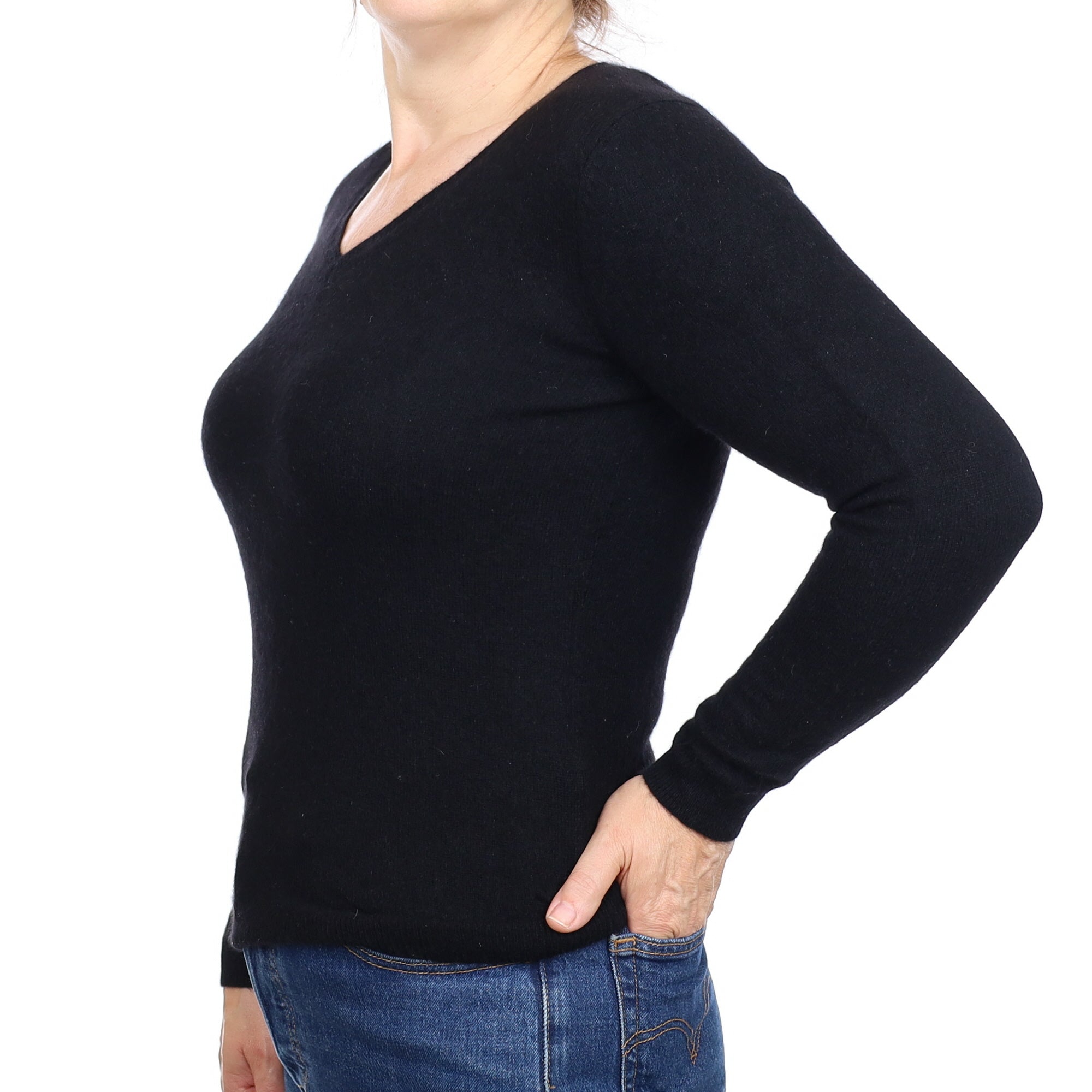 Black Cashmere V Neck Jumper Medium