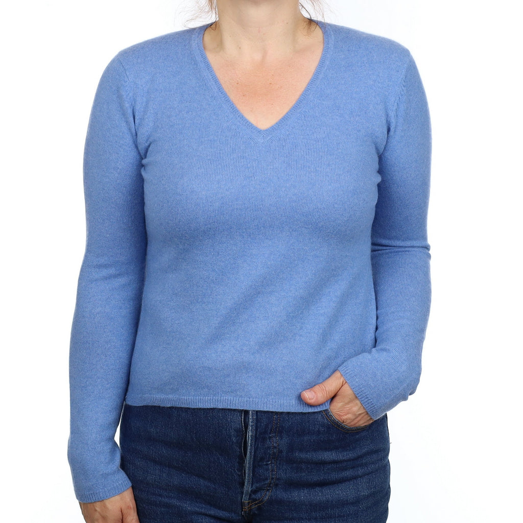 Sky Blue Cashmere V Neck Jumper Medium